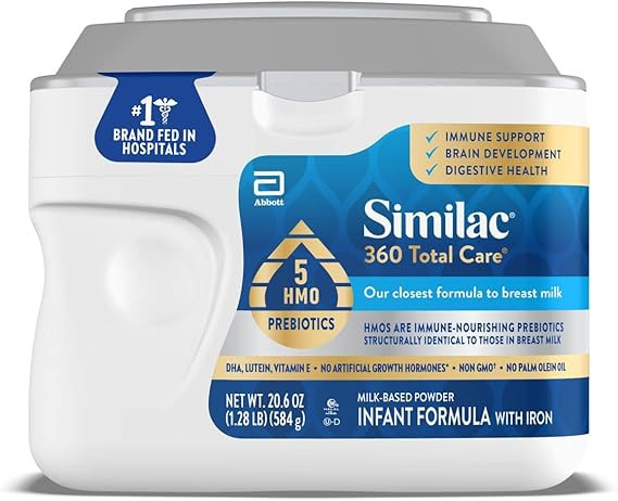 Similac 360 Total Care Baby Formula, containing 5 HMO prebiotics, our prebiotic blend closest to breast milk, non-GMO baby formula, 20 oz (approx. 584.0 ml) bathtub.